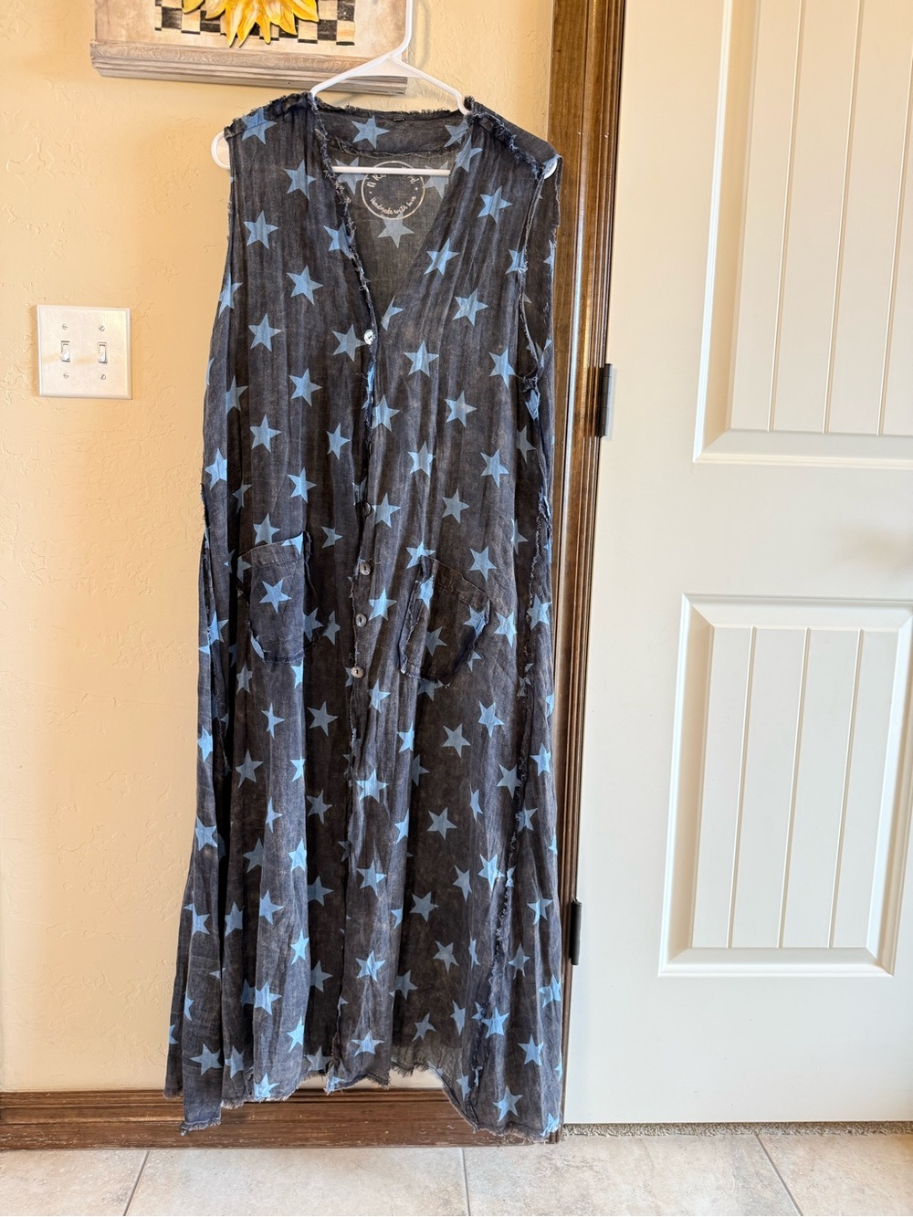 A rare bird L/XL duster distressed boho star print 100% cotton lightweight